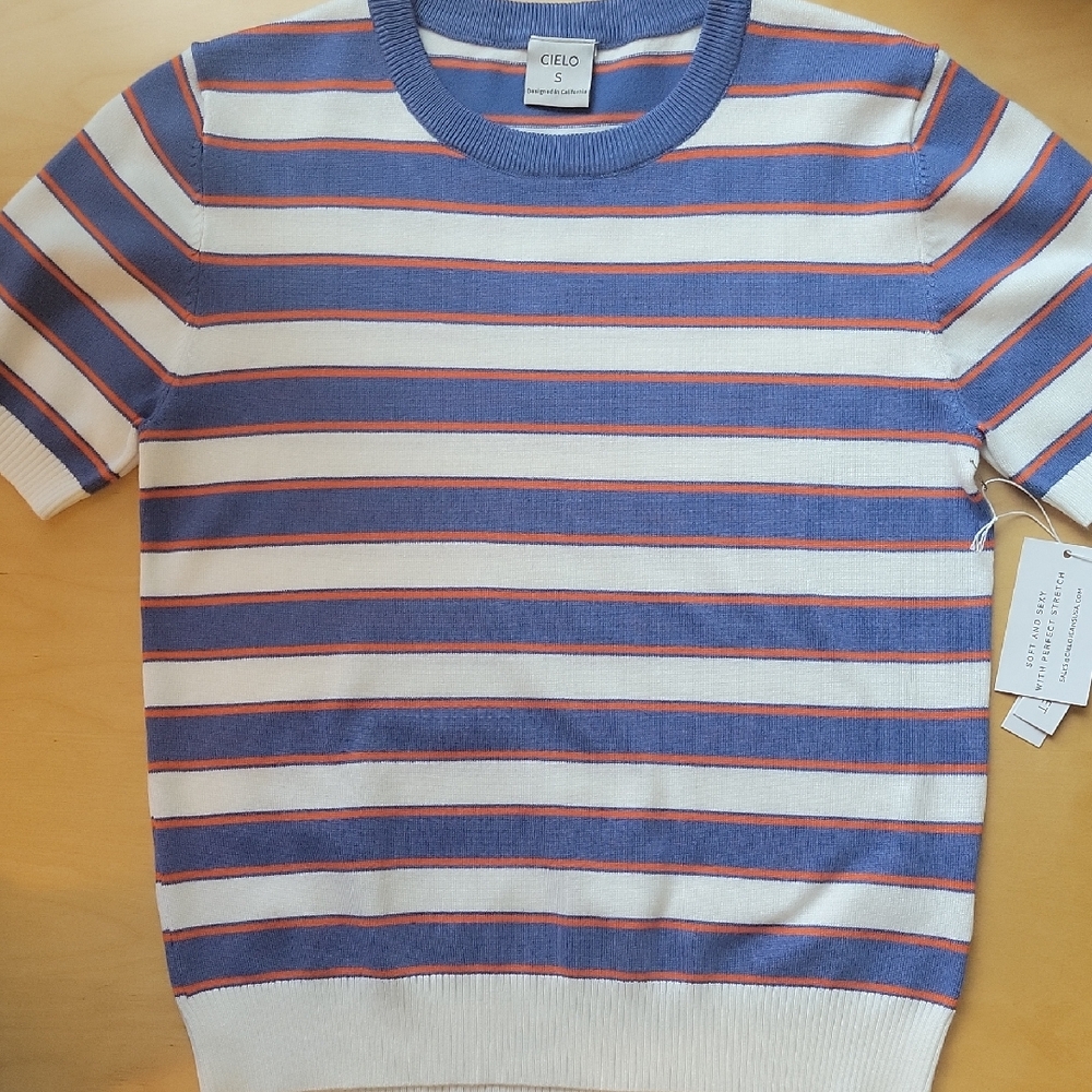 Cielo Men's Blue, White & Orange Striped Crewneck Sweater